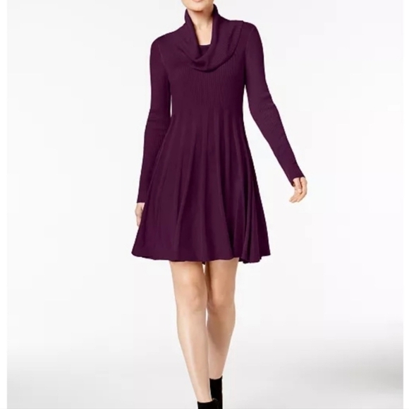 ✨ Calvin Klein Size M Deep Purple Cowl Neck Sweater Dress – Cozy & Chic 👗 - Picture 1 of 9